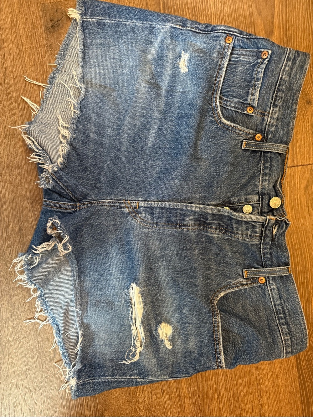 Levi's Distressed Blue 501 Button Up Denim Cutoff Shorts